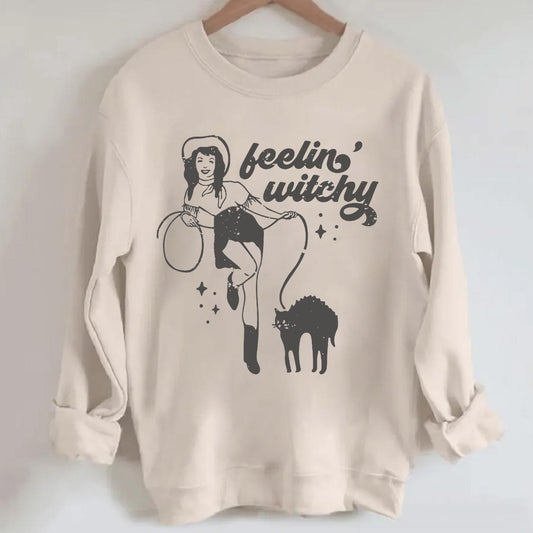 Feeling Witchy Cowgirl Cat Halloween Sweatshirt